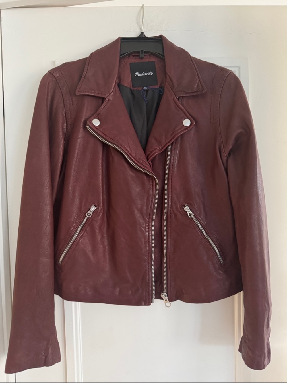 Madewell Deep Burgundy Leather Moto Jacket with Silver Hardware